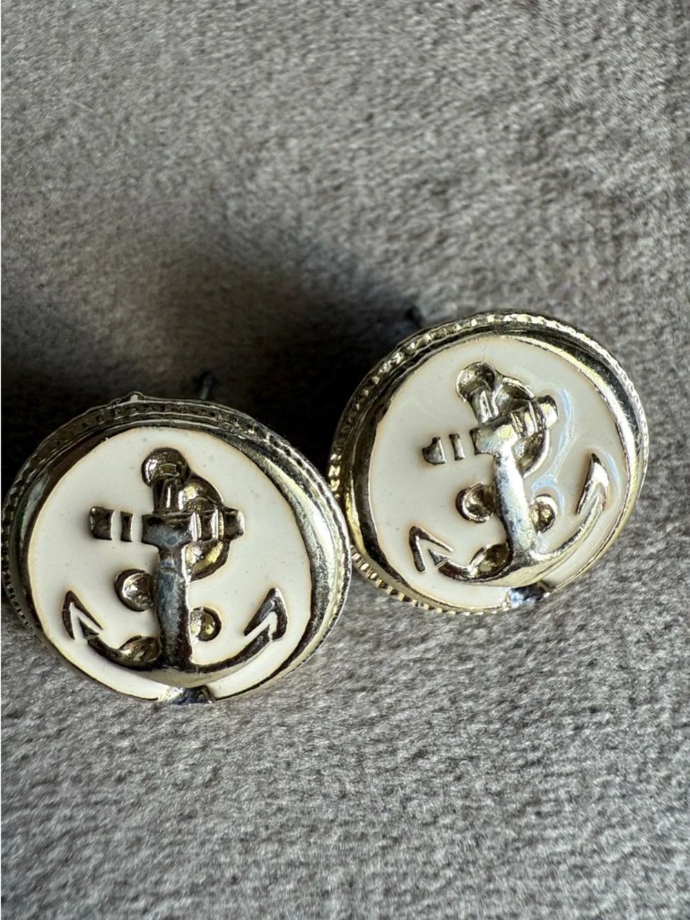 Navy Anchor Cufflinks in Cream and Gold - Classic Men's Accessory